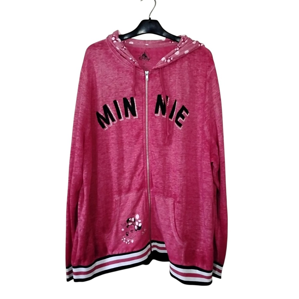 Disney Parks Minnie Mouse Pink Burnout Zip Up Hoodie Sweatshirt 2X